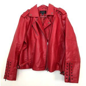 Colleen Lopez Red Faux Leather Moto Jacket